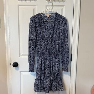 Michael Kors Blue Patterned Long Sleeve Dress